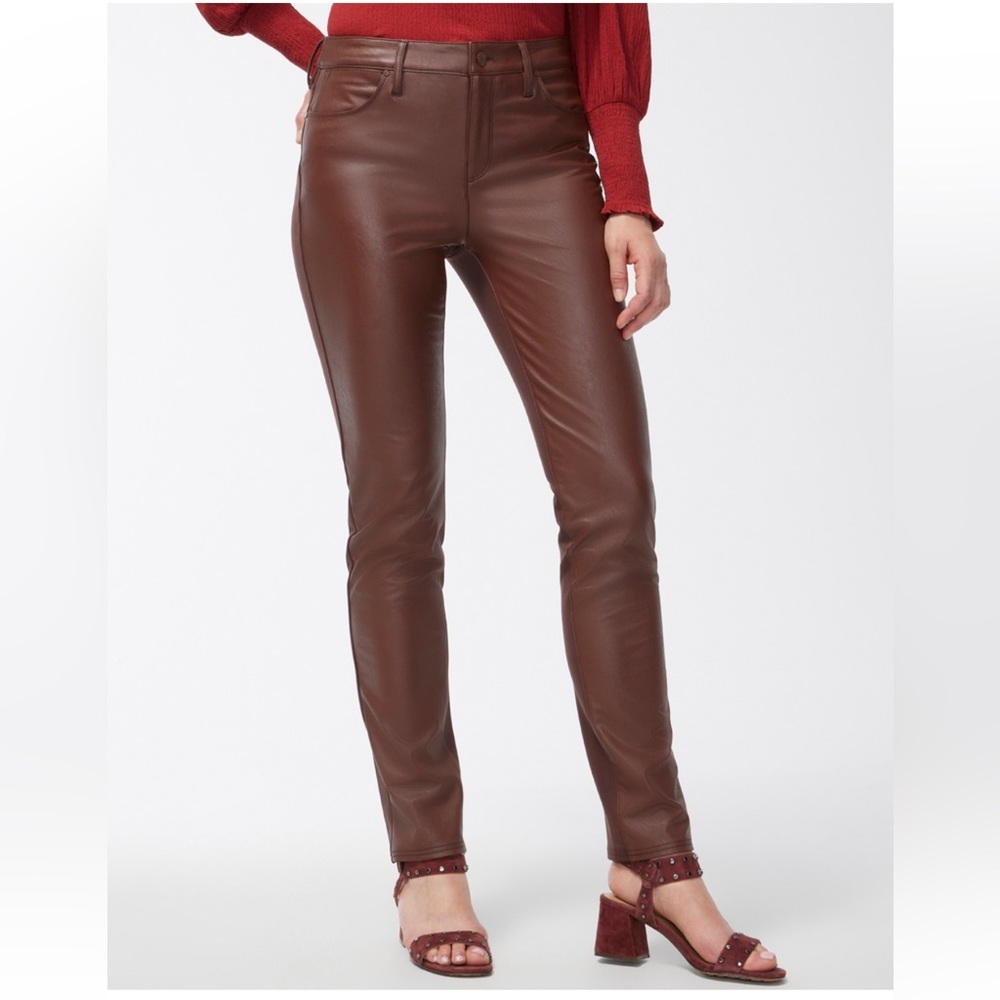 Chicos Size 1 brown Faux Leather Front Pants NWT